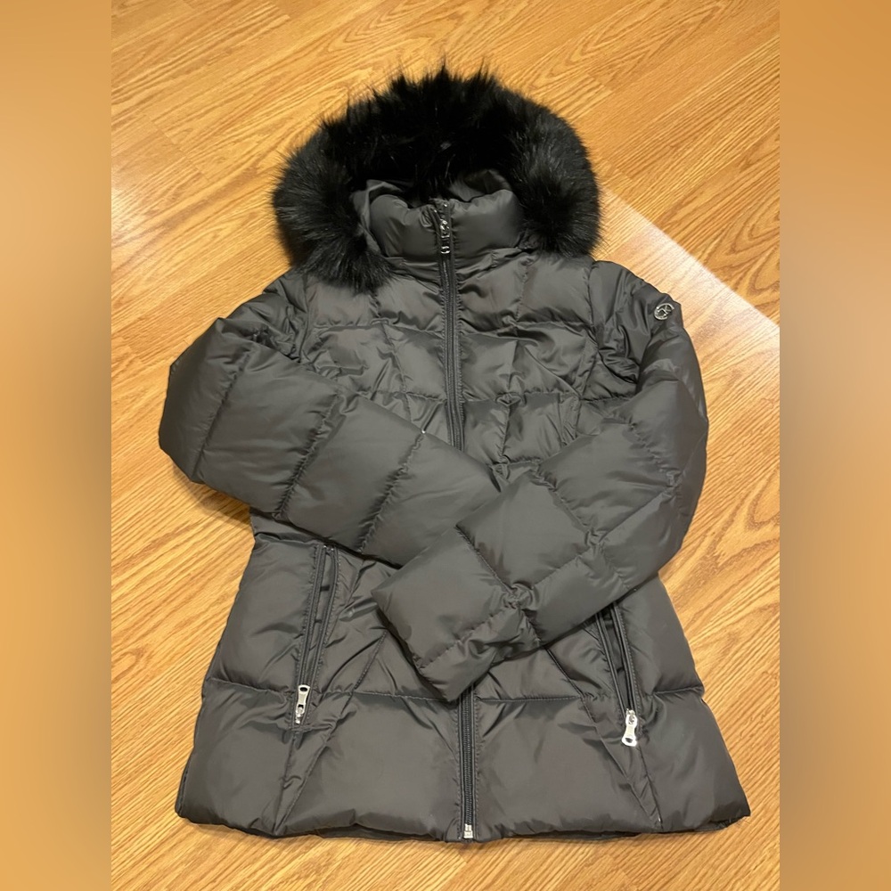 Calvin Klein Black Quilted Faux-Fur Hooded Puffer Coat
